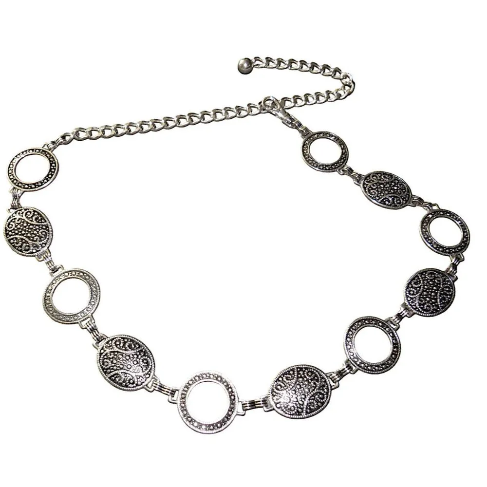 Women's Silver Tone Medallion Chain Belt Fits Up To 40 in Waist